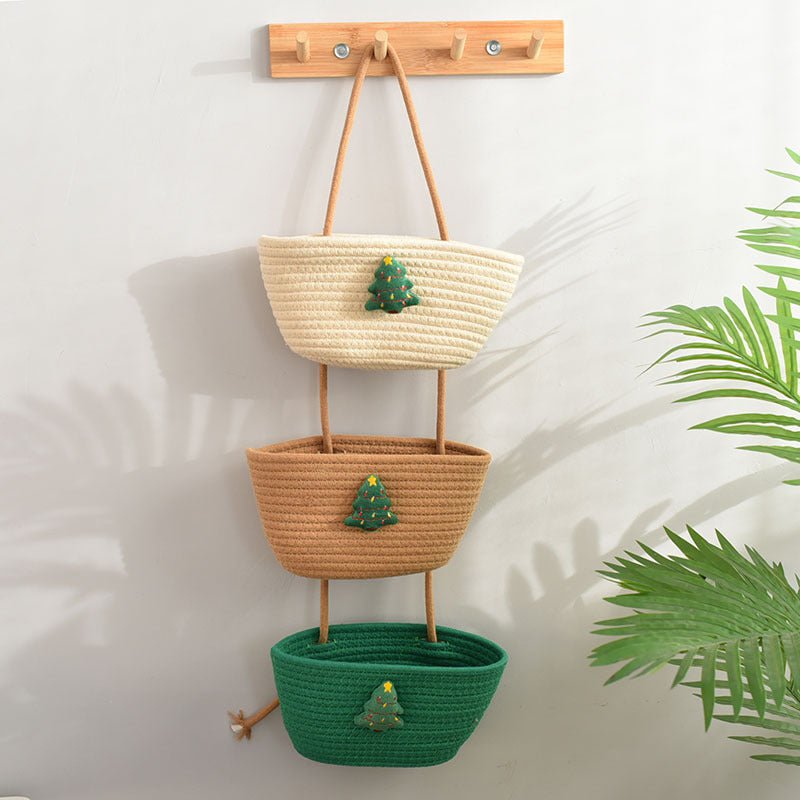 Bohemian Hanging Storage Basket Three Connected Wall Organiser Bags for Kitchen and Home - HK Spot