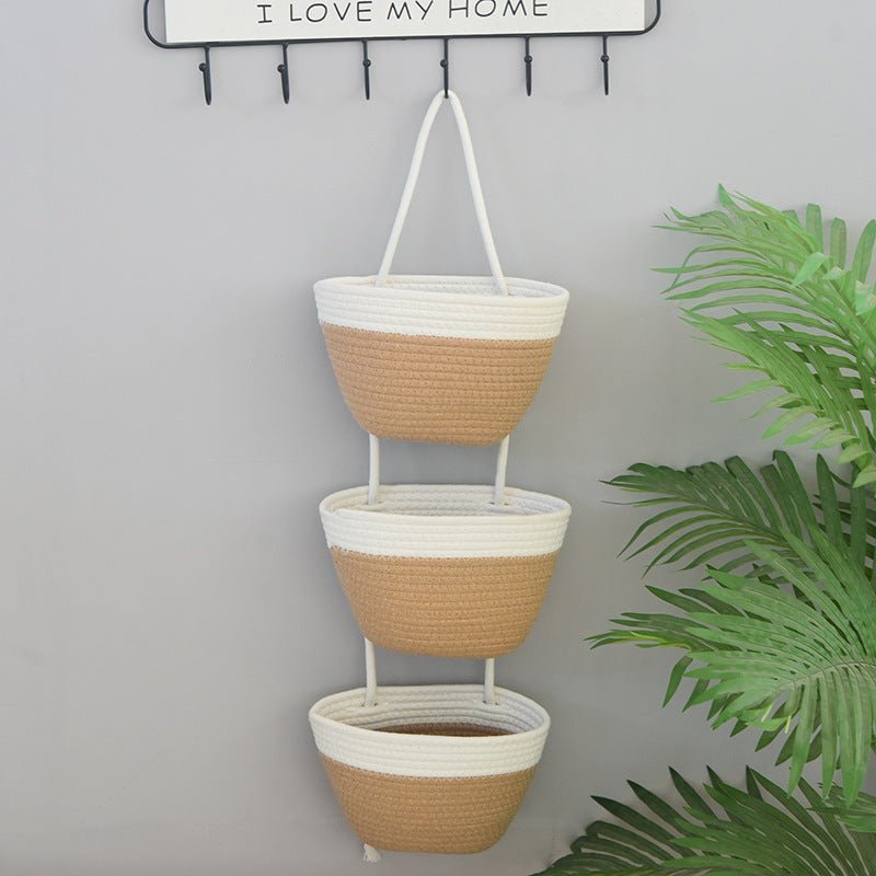 Bohemian Hanging Storage Basket Three Connected Wall Organiser Bags for Kitchen and Home - HK Spot