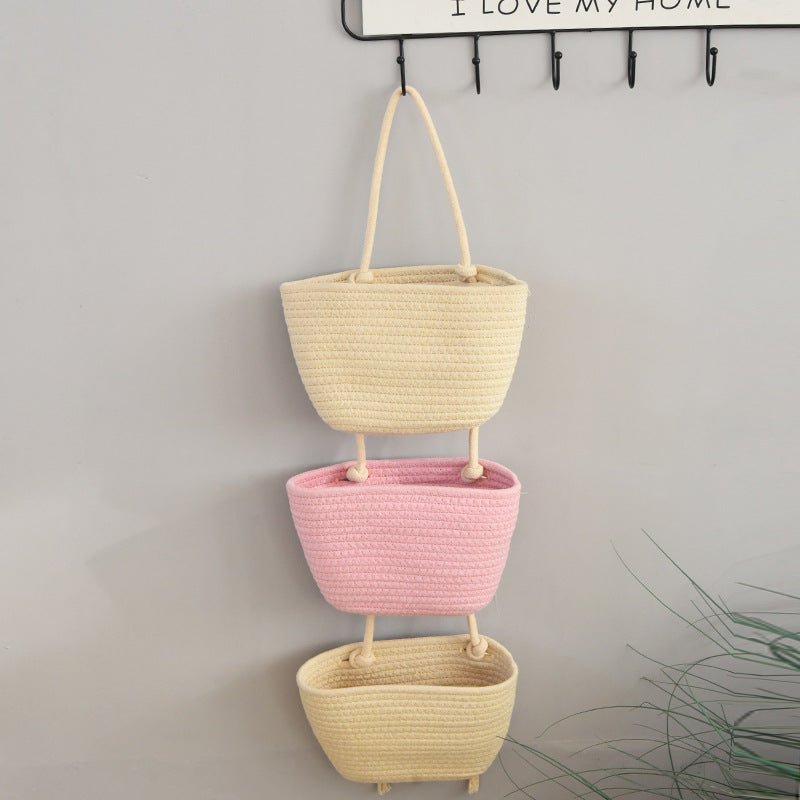 Bohemian Hanging Storage Basket Three Connected Wall Organiser Bags for Kitchen and Home - HK Spot