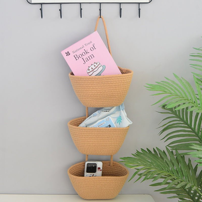 Bohemian Hanging Storage Basket Three Connected Wall Organiser Bags for Kitchen and Home - HK Spot