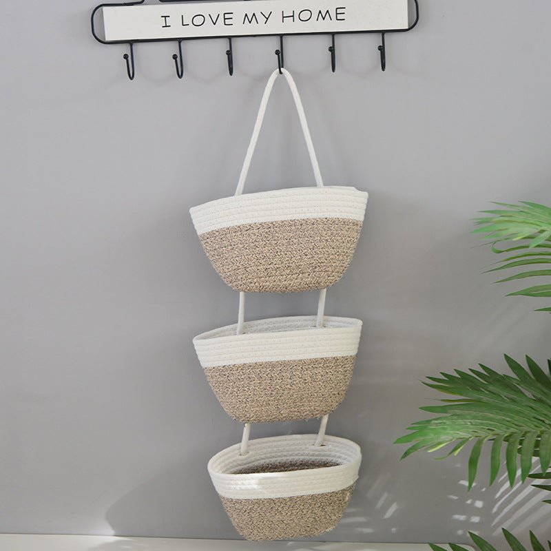 Bohemian Hanging Storage Basket Three Connected Wall Organiser Bags for Kitchen and Home - HK Spot