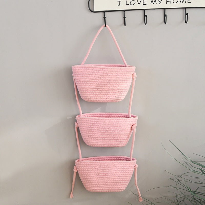 Bohemian Hanging Storage Basket Three Connected Wall Organiser Bags for Kitchen and Home - HK Spot