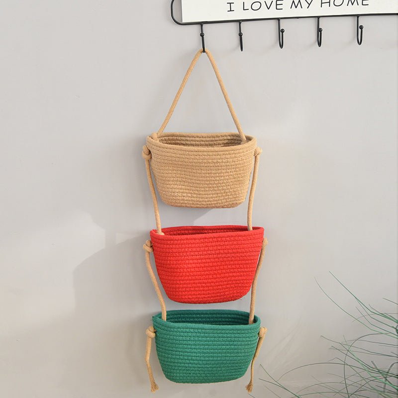 Bohemian Hanging Storage Basket Three Connected Wall Organiser Bags for Kitchen and Home - HK Spot