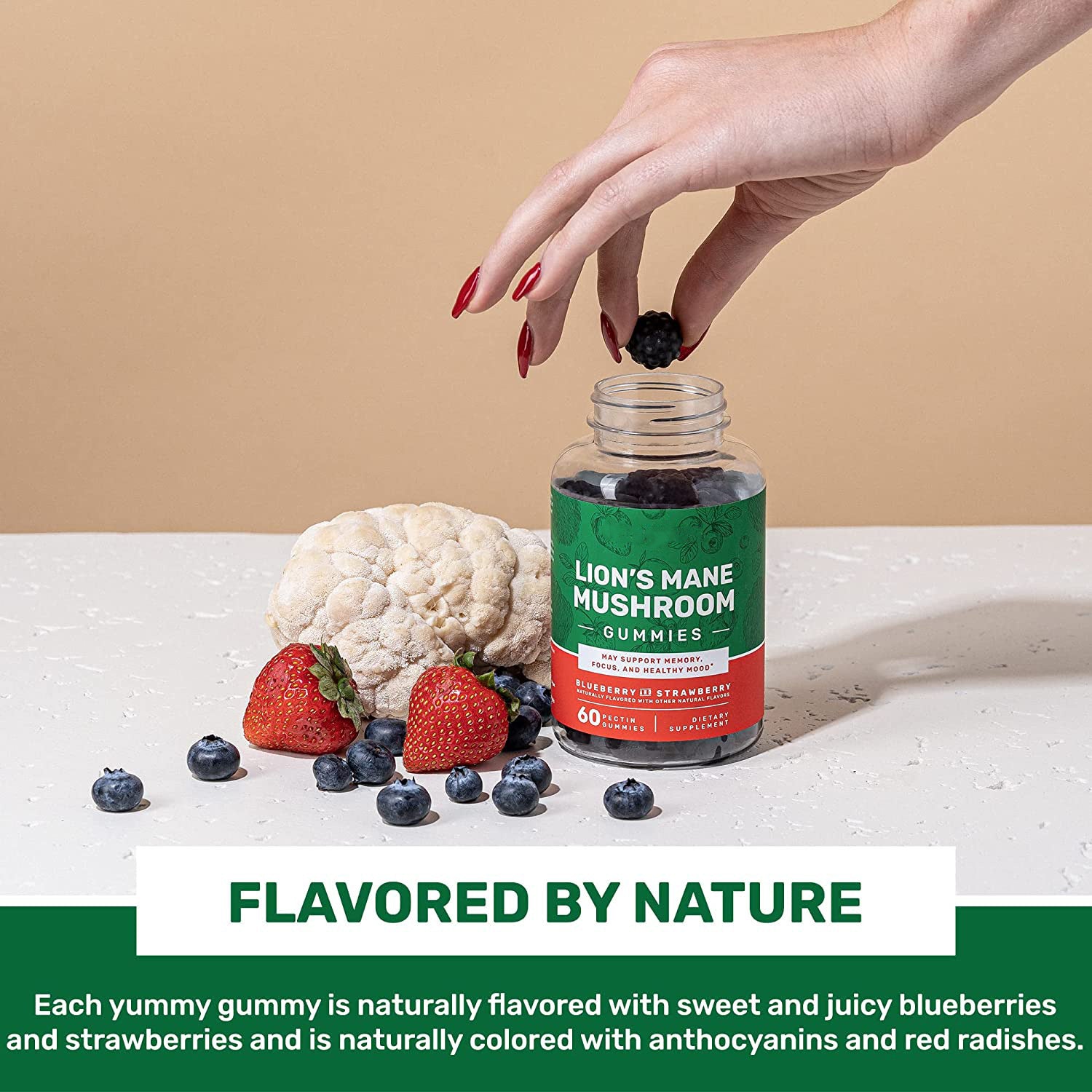 Lion’s Mane Mushroom Gummies 500mg for Memory, Focus & Clarity – 60 Berry Flavored Gummies - HK Spot